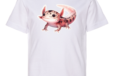 Dětské bílé tričko s růžovým axolotlem – unikátní potisk