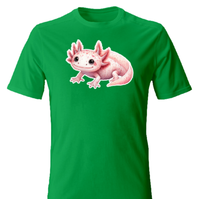 Unikátní dětské zelené tričko s růžovým axolotlem Veselé a originální tričko, které si děti zamilují! Zelená barva v kombinaci s roztomilým růžovým axolotlem vytváří hravý design, který přitáhne pozornost. Tričko je vyrobeno ze 100% měkké bavlny, takže je maximálně pohodlné, prodyšné a šetrné k dětské pokožce.